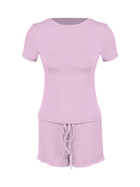 Womens Stylish Form-fitting Short-sleeve Set With A Crew Neck