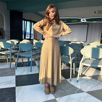 Women's Long Sleeve Pleated Skirt Fashion Suit