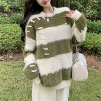 Women's Sweater Thick Gentle Loose Lazy Stripe Japanese Retro