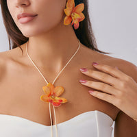 Personalized Long Wax Cord Fabric Floral Necklace