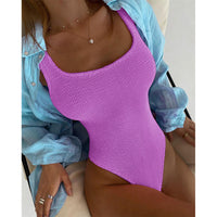 Fabric Wrinkle Champray Wavy Stripes Candy Color One-piece Swimsuit Women's Fluorescent Pleated Champray Swimsuit