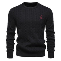 Embroidered Solid Color Knitted Sweater With Deer Pattern