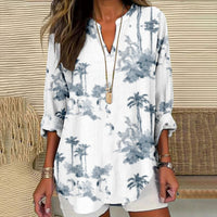 Womens Fashion Floral Print V-Neck Long-Sleeve T-Shirt