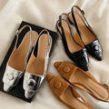 French Retro Metal Buckle Pointed Toe Slingback Flats For Women