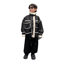 Boy's Leather Jacket Fleece Padded Coat Autumn And Winter Clothing
