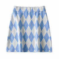 Autumn New Retro Diamond Plaid Color Matching Plaid Knitted Skirt Base