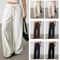 Women's Casual Striped Drawstring Elastic Waist Contrasting Color Wide Leg Pants