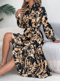 Women's Casual Floral Print Long Sleeve Ruffle Hem Shirt Maxi Dress