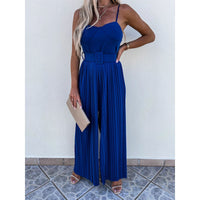 Women's Solid Color Sling Pleated Jumpsuit