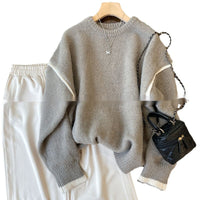 Outer Wear Loose Slimming Patchwork Knitwear Top