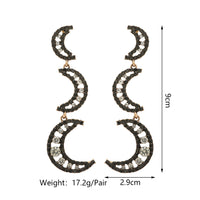 Black Paved Rhinestone Three Layer Crescent Moon Dangle Earrings For Women Vintage Gothic Elegant Party Prom Jewelry