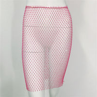 Women's Grid Drill See-Through Hip Short Skirt