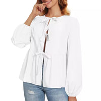 Autumn Loose Sweet Lace-up Shirt Sexy Strappy