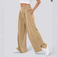 Womens New High-Waist Casual Wide-Leg Pants With Zippers And Pockets At The Hem