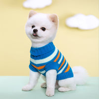 Warm Striped Floral Sweater Elastic Two-leg Lapel Dog Cat Knitted Wool Clothes