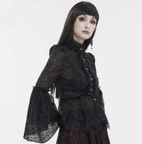 Punk Stand-up Collar Slim-fit Flared Sleeve Waist-cinching Lace Shirt