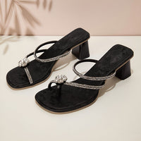 Exquisite Rhinestone Flower Slippers For Women's Summer Outdoor Wear, French Style Set With Thick Toes And Exquisite Sandals