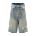 Punk Ripped Wash Denim Straight Cropped Pants