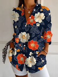 New Womens Floral Print Premium Elegant Long Sleeve Shirt