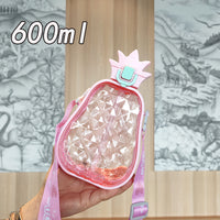 Creative Cute Pineapple Straw Plastic Water Cup Portable Strap Children's Outdoor Sports Water Bottle