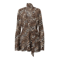 Fashion Women's Wear Vintage Leopard Print Deep V Dress