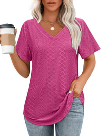 Hollow-out Airy Casual V-Neck Short Sleeve