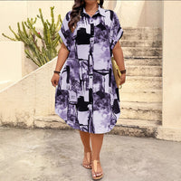 Womens Casual Shirt With A Turn Down Collar Batwing Sleeves And A Geometric Print