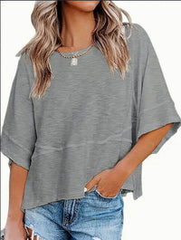 Women's Clothing Solid Color Crew Neck Loose Basic T-shirt