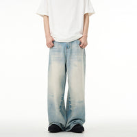 Water Washed Hole Wide Jeans For Men And Women