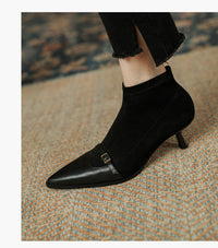 Black Womens Ankle Boots With A Thin Heel Stylish Versatile And Figure-flattering