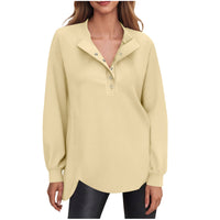 Women's Fashion Casual Solid Color Round Neck Button Long Sleeve Top