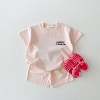 Children's Candy Color Cotton Casual T-shirt Short Suit