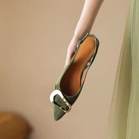 French Retro Metal Buckle Women's Flat-heeled Shoes