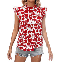 Heart-Shaped All-Over Print Ruffle-Trimmed Valentines Day Shirt