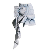 Patchwork Ruffled High Waist A- Line Denim Skirt Women