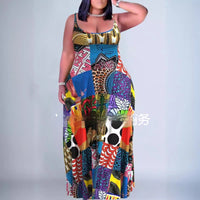 Women's Fashionable Plus-Size Printed Slip Dress
