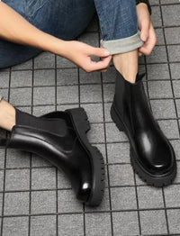 Thick Soled Doc Martens Men's Half High Top Leather Boots Sleeve Tooling Cotton Boots