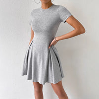 Summer New Womens Fashion French-Style Crew-Neck Short-Sleeve Dress