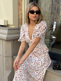 Printed Waist-cinching Puff Sleeve Dress