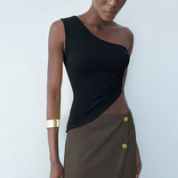 Single Shoulder Strap Vest Sexy Off-shoulder Oblique Neck Design Top
