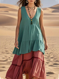 Women's Casual V-Neck Sleeveless Patchwork Dress