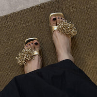 French-style Luxurious Shimmering Slippers With A Square Toe For A Sophisticated Vibe