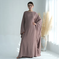 Ice-silk Crinkle-waist Batwing-sleeve Maxi Dress
