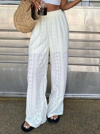 Embroidered Casual Elastic-waist Trousers Versatile And Easy To Style