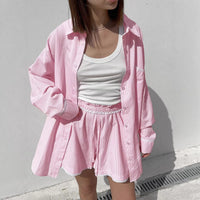 Fashionable Casual Lace-trimmed Shirt And Shorts Set For Women