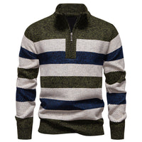 Mens Color-Block Stand-Up Collar Half-Zip Fleece-Lined Thermal Sweater