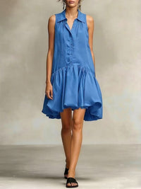 Single- Breasted Shirt Collar Ruffled Dress