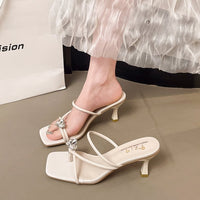 High Heels Versatile, Niche French Fashion, Bow Tie, Thick Heel Slippers, Women's Sandals