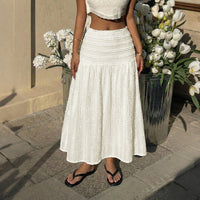 Womens Fashion Casual Solid-Color Skirt With Elastic Waist