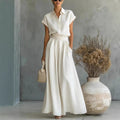 Fashionable Casual Solid-Colored Shirt And Wide-Leg Pants Two-Piece Set